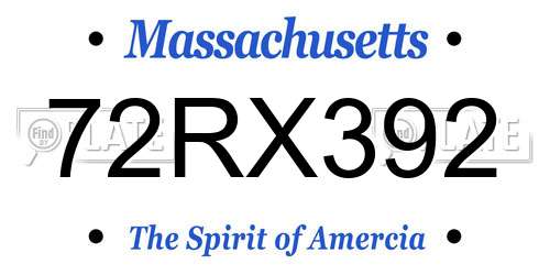 72RX392 Massachusetts License Plate