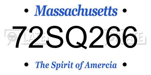 72SQ266 Massachusetts License Plate