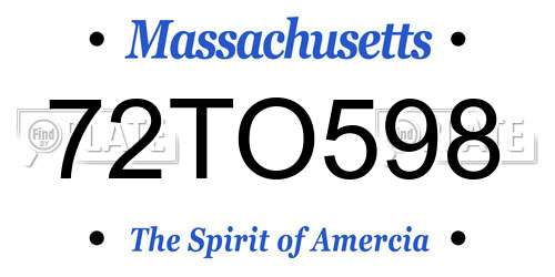 72TO598 Massachusetts License Plate