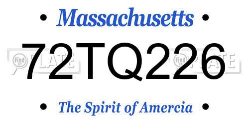 72TQ226 Massachusetts License Plate