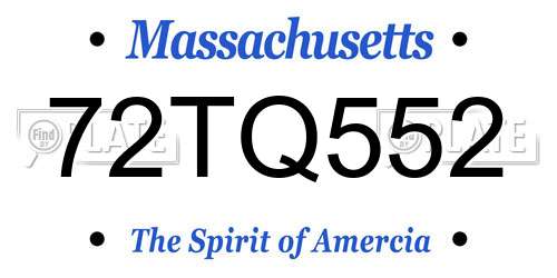 72TQ552 Massachusetts License Plate