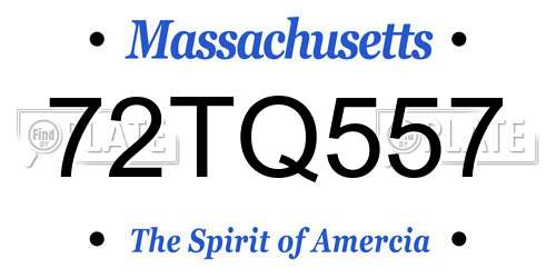 72TQ557 Massachusetts License Plate