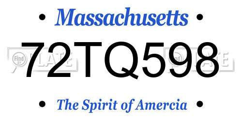 72TQ598 Massachusetts License Plate