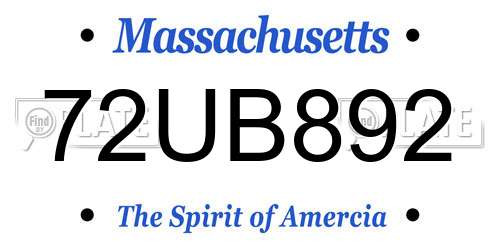72UB892 Massachusetts License Plate