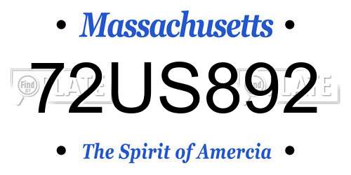 72US892 Massachusetts License Plate