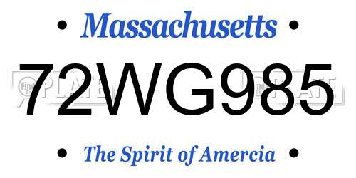 72WG985 Massachusetts License Plate