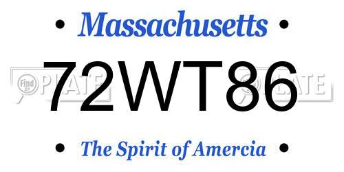 72WT86 Massachusetts License Plate