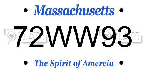 72WW93 Massachusetts License Plate