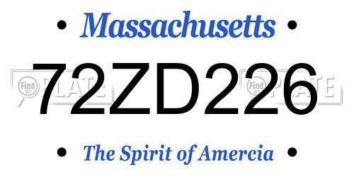72ZD226 Massachusetts License Plate