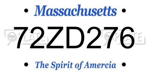 72ZD276 Massachusetts License Plate