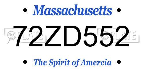72ZD552 Massachusetts License Plate