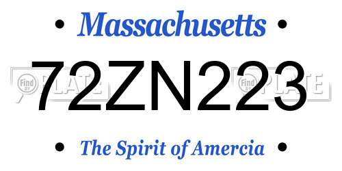 72ZN223 Massachusetts License Plate