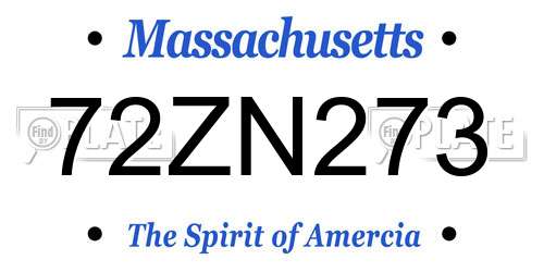 72ZN273 Massachusetts License Plate