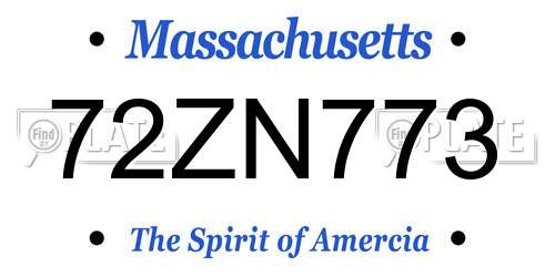 72ZN773 Massachusetts License Plate