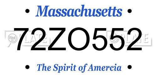 72ZO552 Massachusetts License Plate
