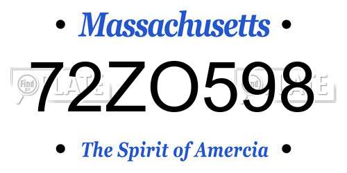 72ZO598 Massachusetts License Plate