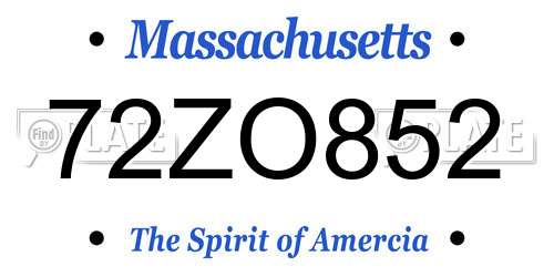 72ZO852 Massachusetts License Plate