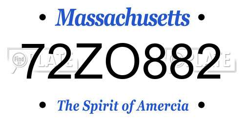 72ZO882 Massachusetts License Plate