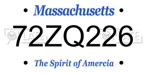 72ZQ226 Massachusetts License Plate