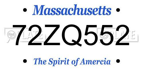 72ZQ552 Massachusetts License Plate