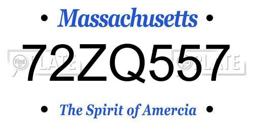 72ZQ557 Massachusetts License Plate