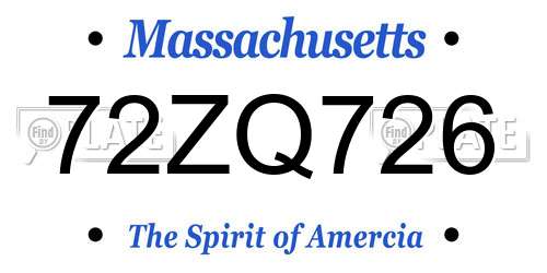 72ZQ726 Massachusetts License Plate