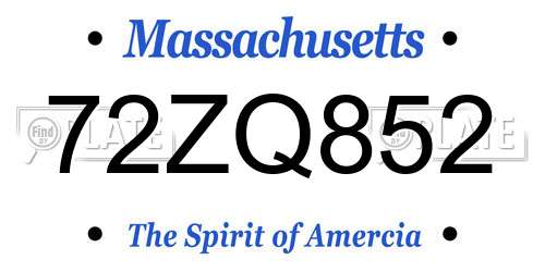 72ZQ852 Massachusetts License Plate