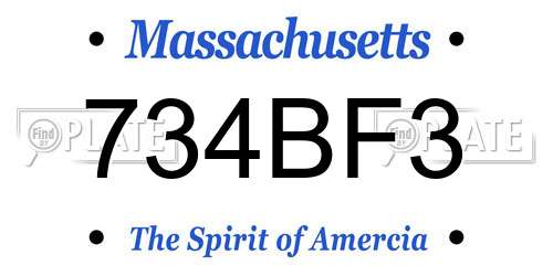 734BF3 Massachusetts License Plate