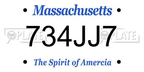 734JJ7 Massachusetts License Plate