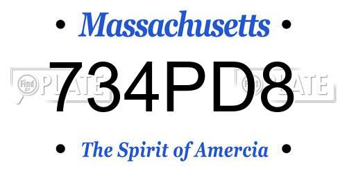 734PD8 Massachusetts License Plate