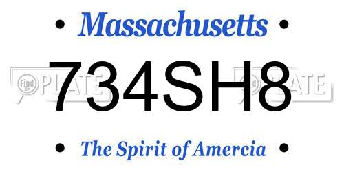 734SH8 Massachusetts License Plate
