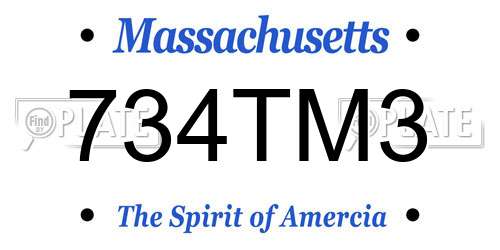 734TM3 Massachusetts License Plate