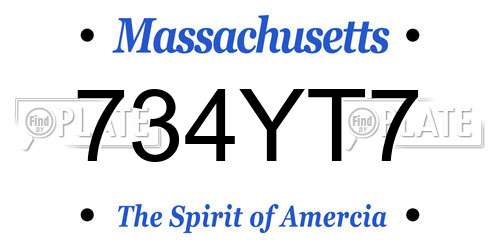 734YT7 Massachusetts License Plate