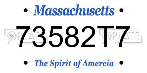 73582T7 Massachusetts License Plate