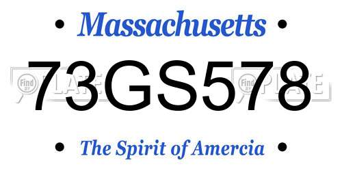 73GS578 Massachusetts License Plate
