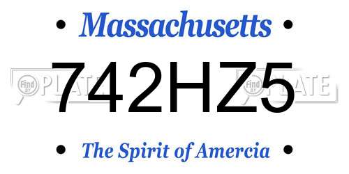 742HZ5 Massachusetts License Plate