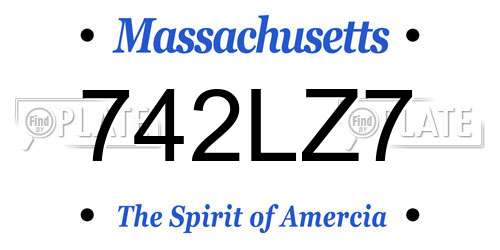 742LZ7 Massachusetts License Plate