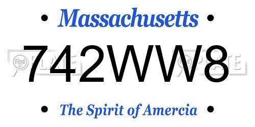 742WW8 Massachusetts License Plate