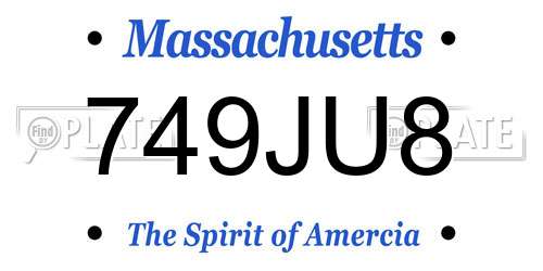 749JU8 Massachusetts License Plate