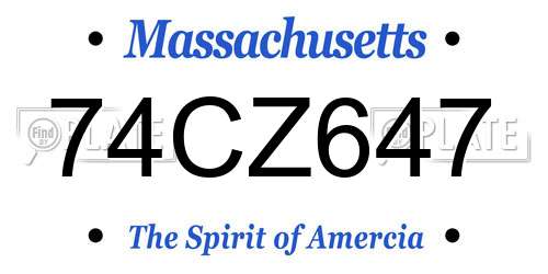 74CZ647 Massachusetts License Plate