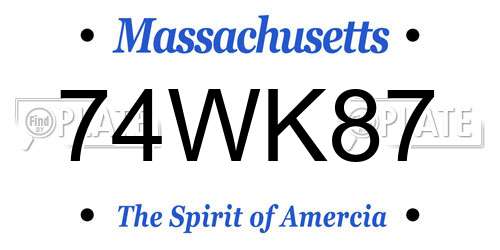 74WK87 Massachusetts License Plate