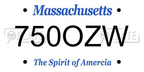 750OZW Massachusetts License Plate