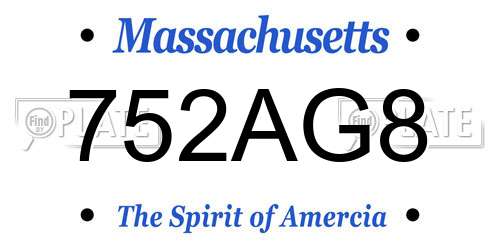 752AG8 Massachusetts License Plate