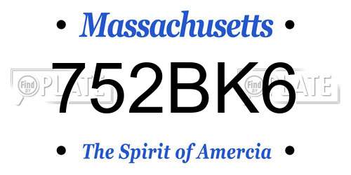 752BK6 Massachusetts License Plate