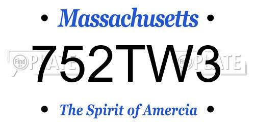 752TW3 Massachusetts License Plate