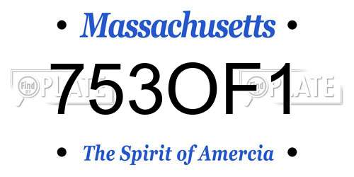 753OF1 Massachusetts License Plate