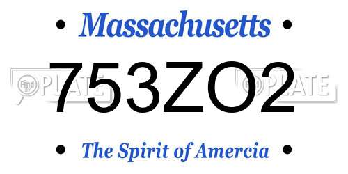 753ZO2 Massachusetts License Plate