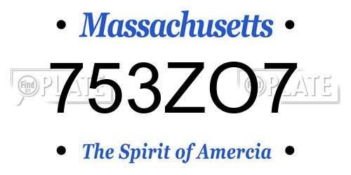 753ZO7 Massachusetts License Plate
