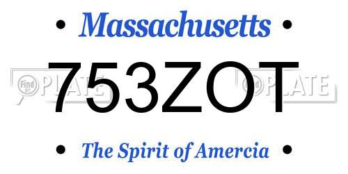 753ZOT Massachusetts License Plate