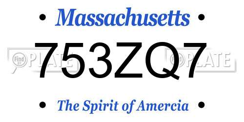 753ZQ7 Massachusetts License Plate
